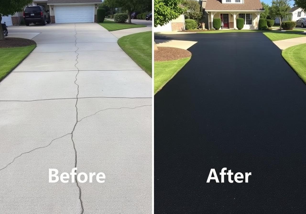 Before and after driveway sealcoating